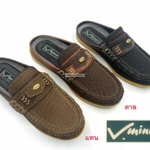 รองเท้าสวมชายหนังช้างเปิดส้น รุ่น 715 พื้นยางดิบ เย็บขอบ